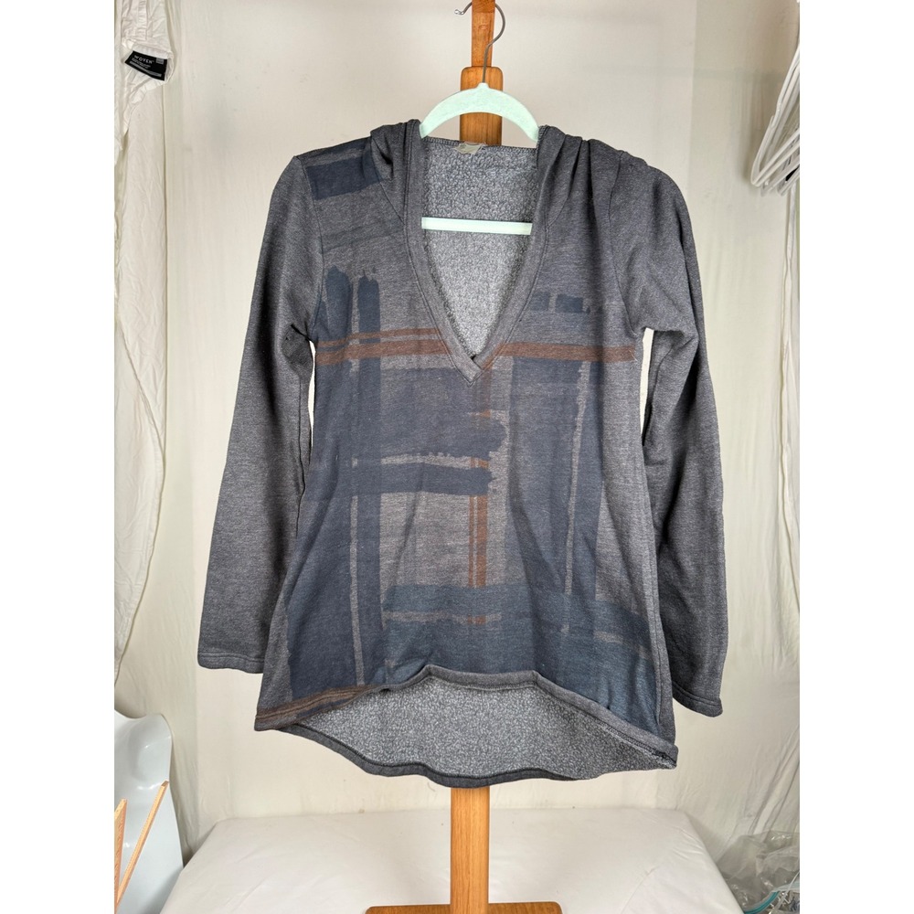 Go Couture Womens Gray Abstract Graphic V-Neck Hoodie High Low‎ Pullover Large